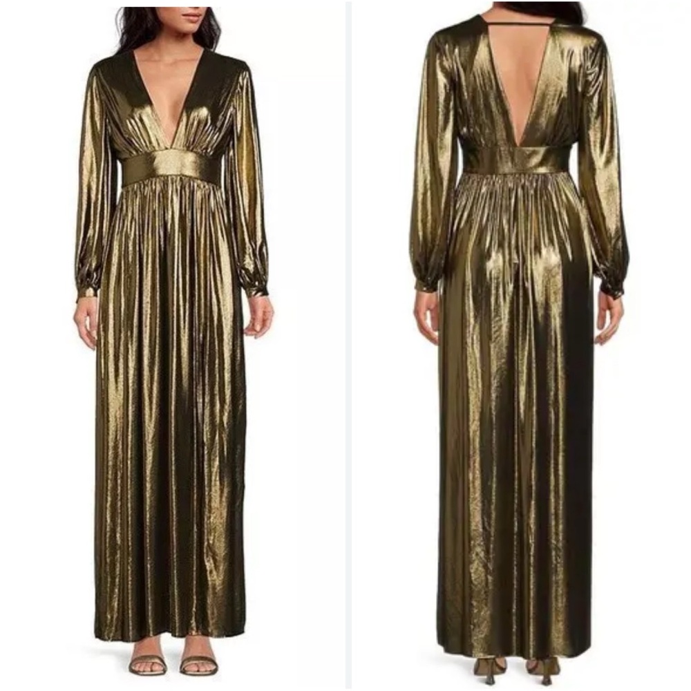 NEW Gianni Bini Zella Metallic Front Slit Column Gown Maxi Dress Sz 0